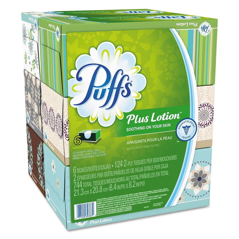 Puffs Plus Lotion Facial Tissue, 2-Ply, White, 124 Sheets/Box, 6 Boxes/Pack, 4 Packs/Carton (PGC39383)