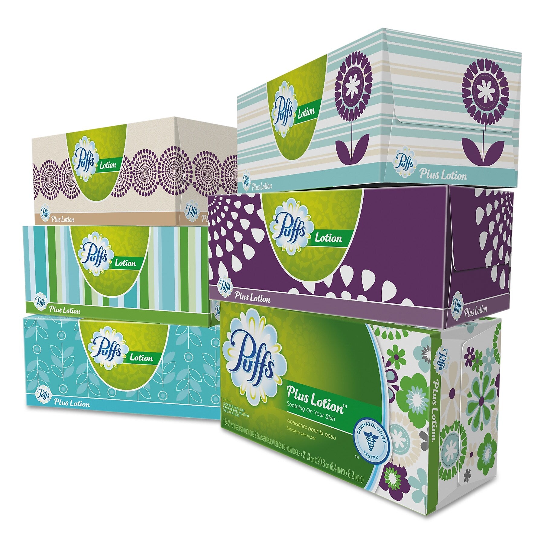 Puffs Plus Lotion Facial Tissue, 2-Ply, White, 124 Sheets/Box, 6 Boxes/Pack, 4 Packs/Carton (PGC39383)