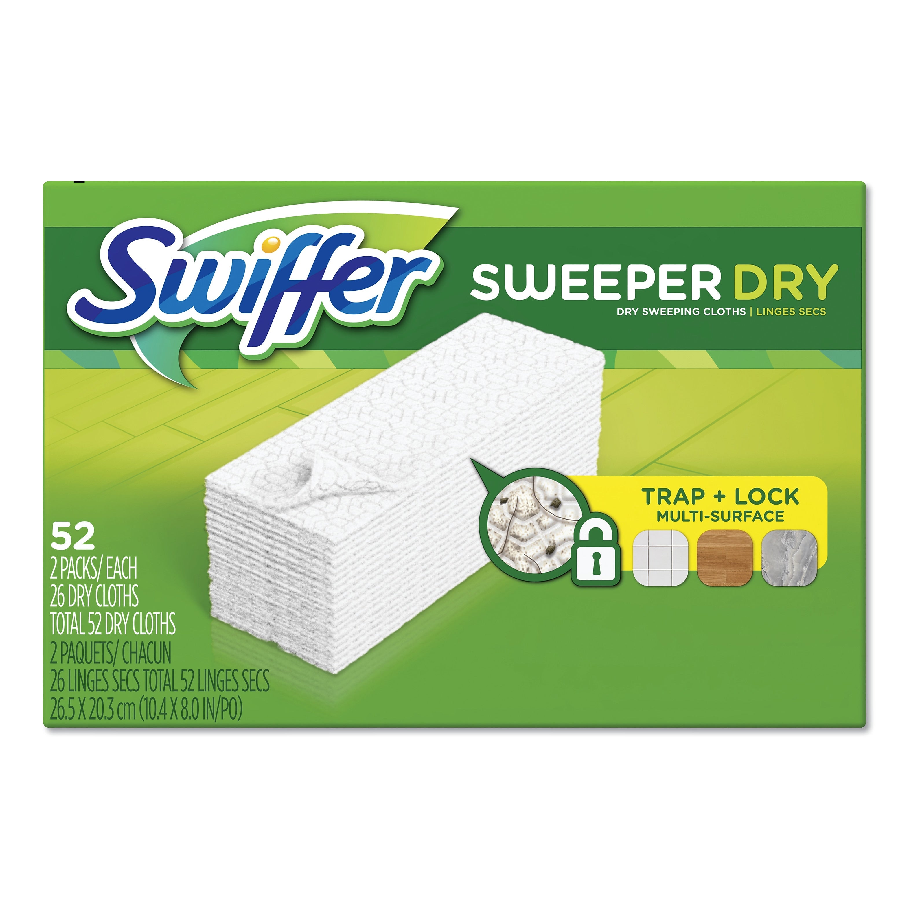 Swiffer Dry Refill Cloths, White, 10 2/5" x 8", 52/Box, 3 Boxes/Carton (PGC81216)