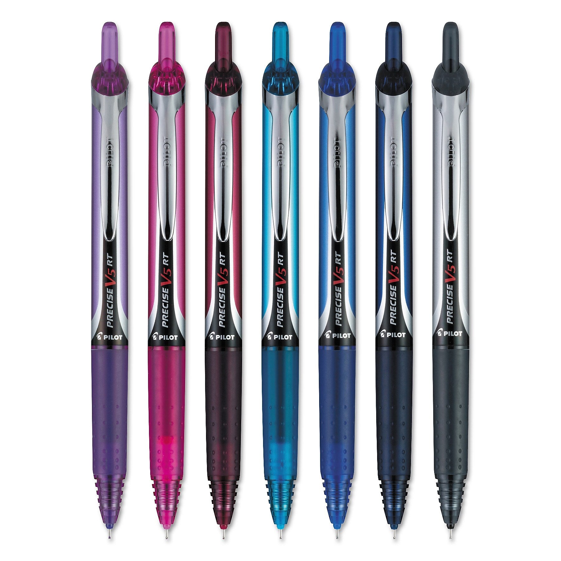 Pilot Precise V5RT Retractable Roller Ball Pen, 0.5mm, Assorted Ink/Barrel, 7/Pack (PIL26095)