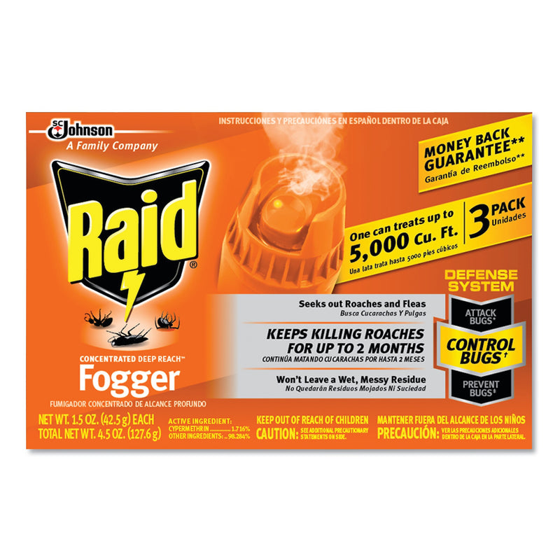 Raid Concentrated Deep Reach Fogger, 1.5 oz Aerosol Can, 3/Pack, 12 Packs/Carton (SJN305690)