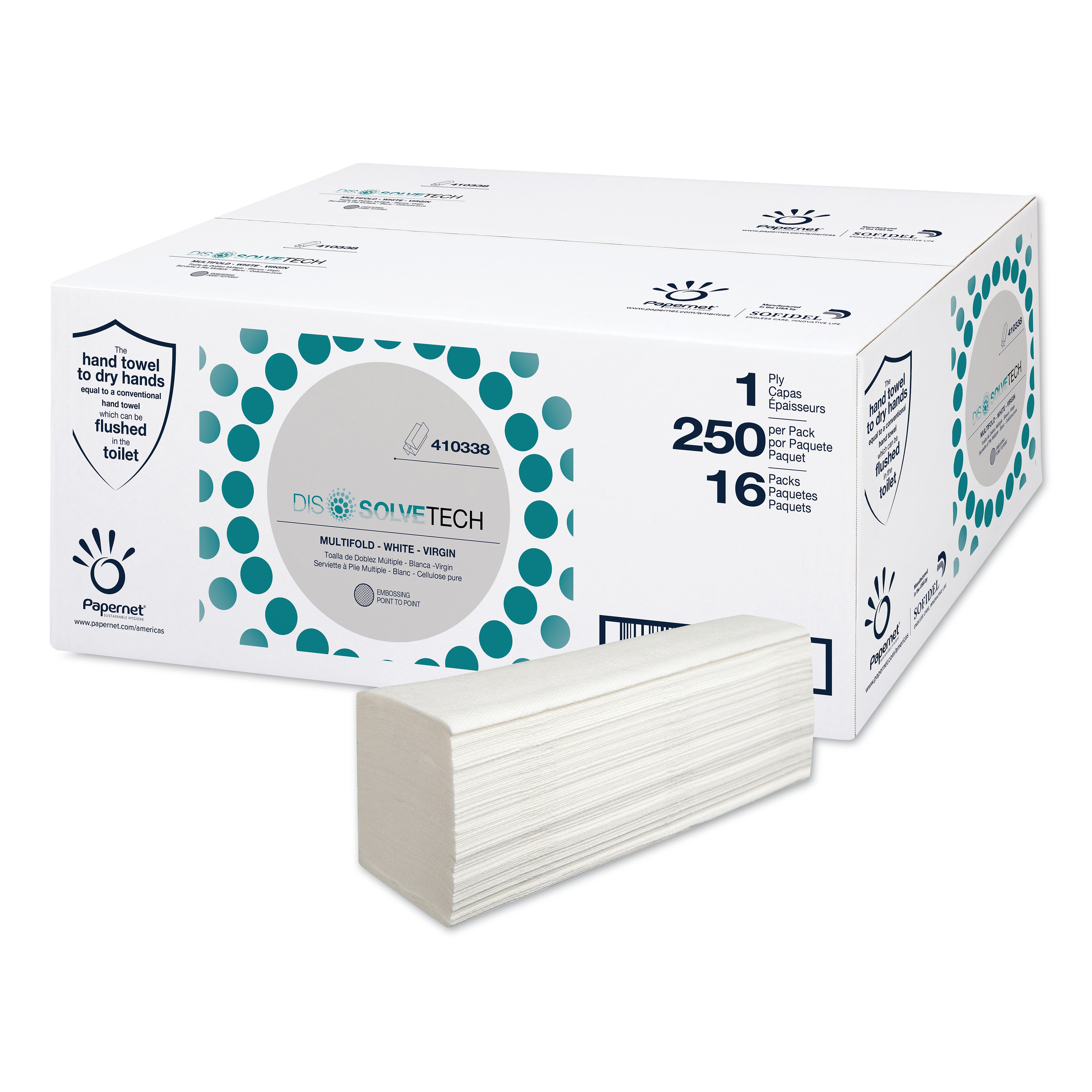 Sofidel America DissolveTech Paper Towel, 5.3" x 8", White, 16 Packs/Carton (SOD410338)