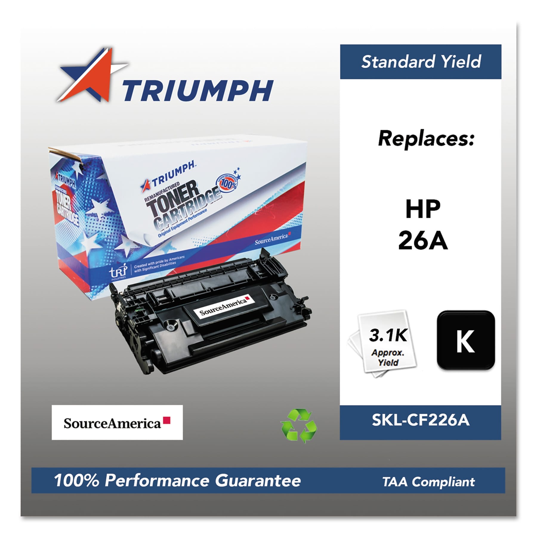 Triumph 751000NSH1587 Remanufactured CF226A (26A) Toner, 3100 Page-Yield, Black (SKLCF226A)