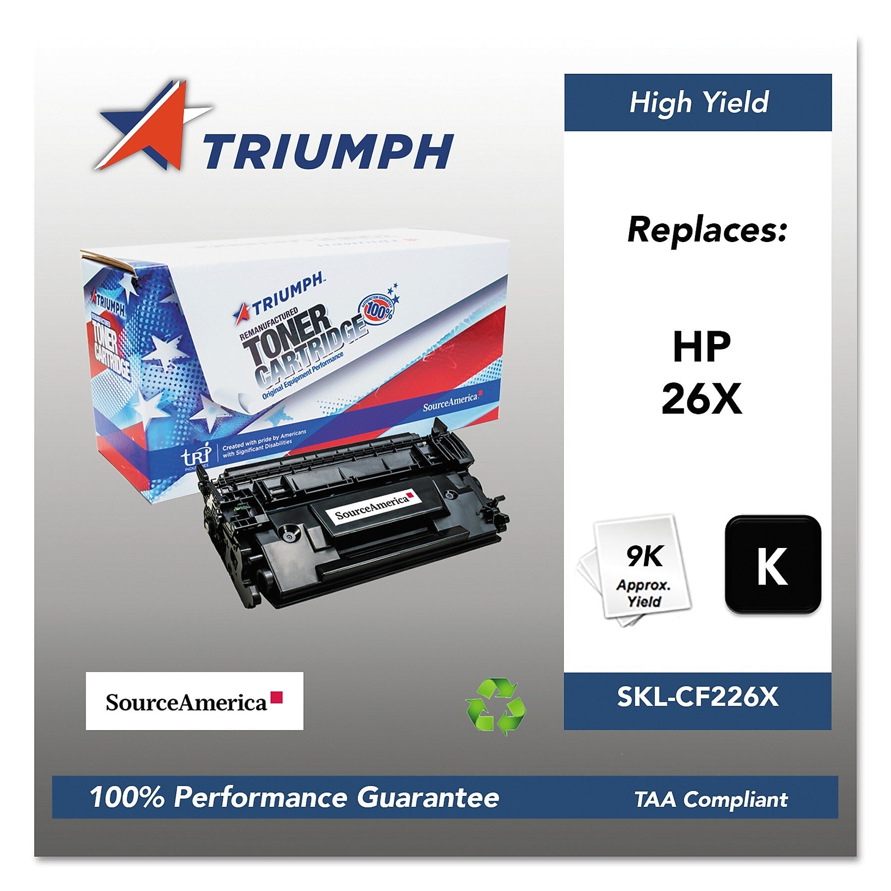 Triumph 751000NSH1588 Remanufactured CF226X (26X) High-Yield Toner, 9000 Pg-Yld, Black (SKLCF226X)