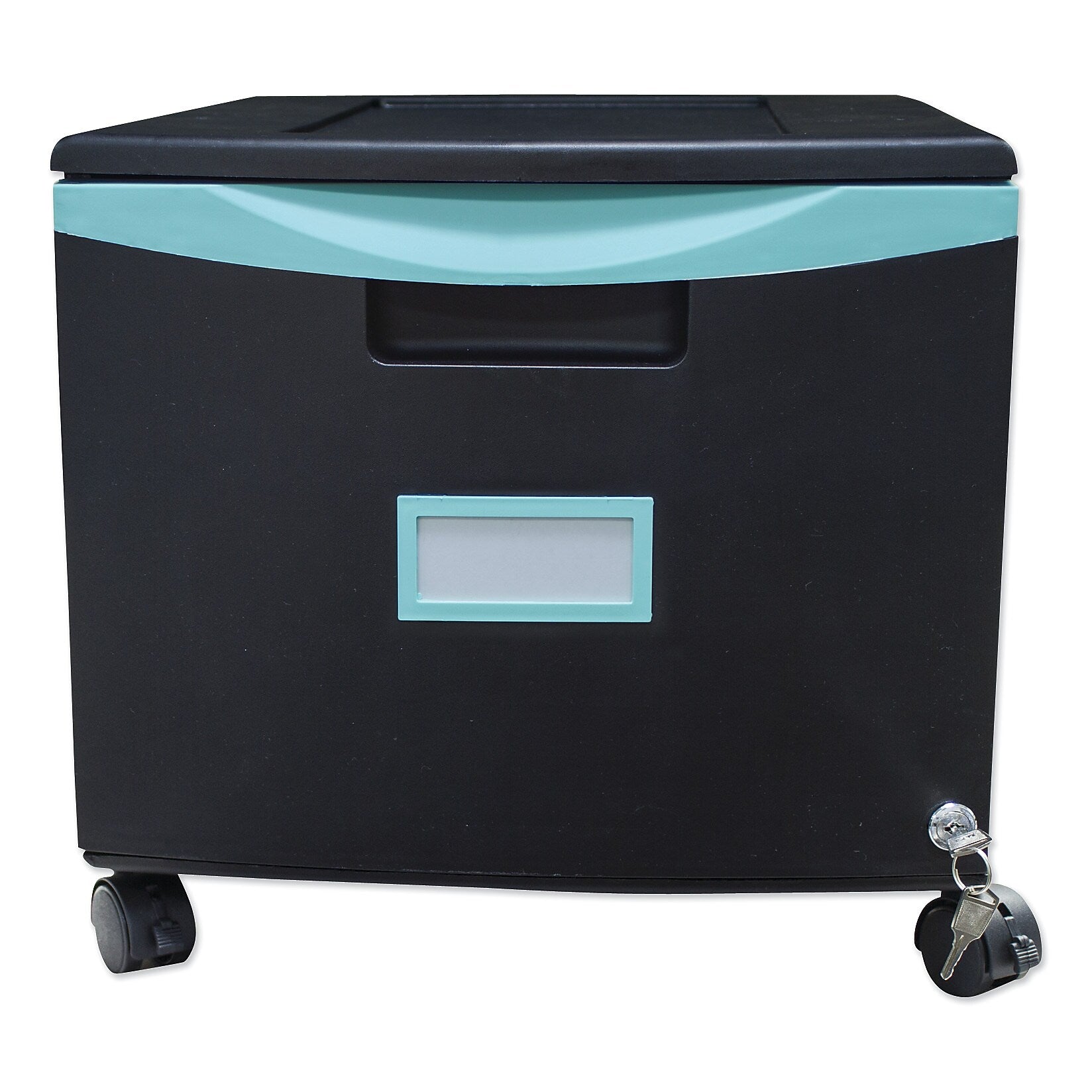 Storex Single-Drawer Mobile Filing Cabinet, 14.75w x 18.25d x 12.75h, Black/Teal (STX61270U01C)