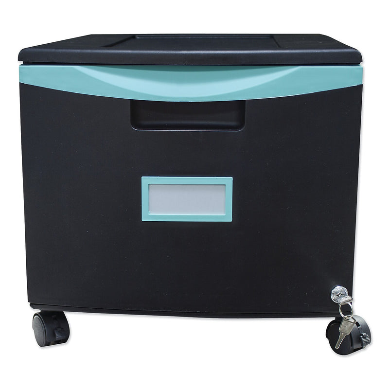 Storex Single-Drawer Mobile Filing Cabinet, 14.75w x 18.25d x 12.75h, Black/Teal (STX61270U01C)