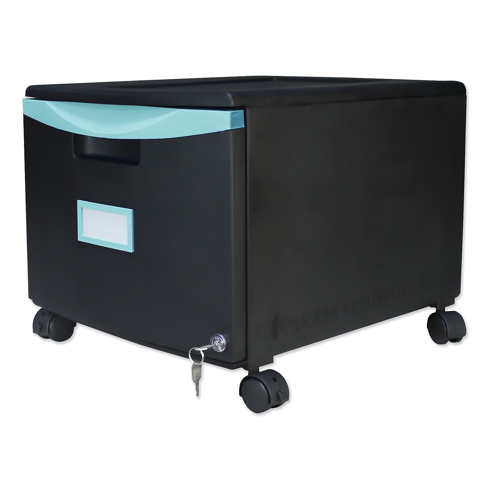 Storex Single-Drawer Mobile Filing Cabinet, 14.75w x 18.25d x 12.75h, Black/Teal (STX61270U01C)