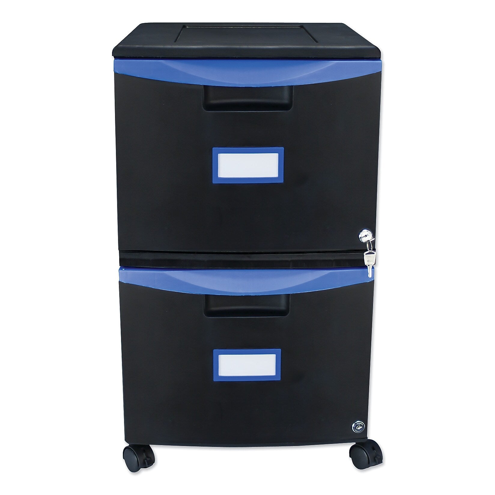 Storex Two-Drawer Mobile Filing Cabinet, 14.75w x 18.25d x 26h, Black/Blue (STX61314U01C)