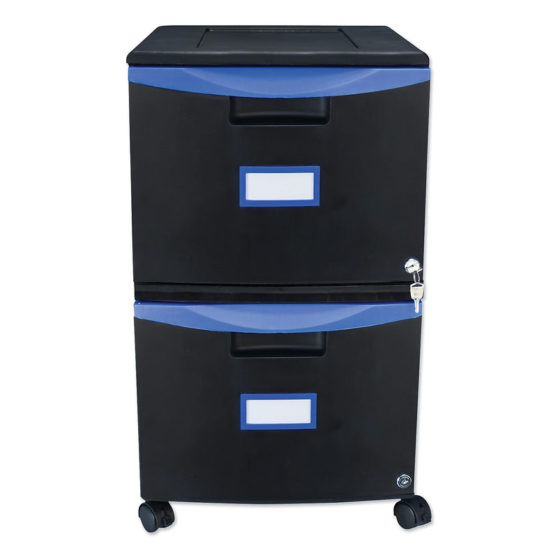 Storex Two-Drawer Mobile Filing Cabinet, 14.75w x 18.25d x 26h, Black/Blue (STX61314U01C)