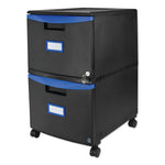 Storex Two-Drawer Mobile Filing Cabinet, 14.75w x 18.25d x 26h, Black/Blue (STX61314U01C)