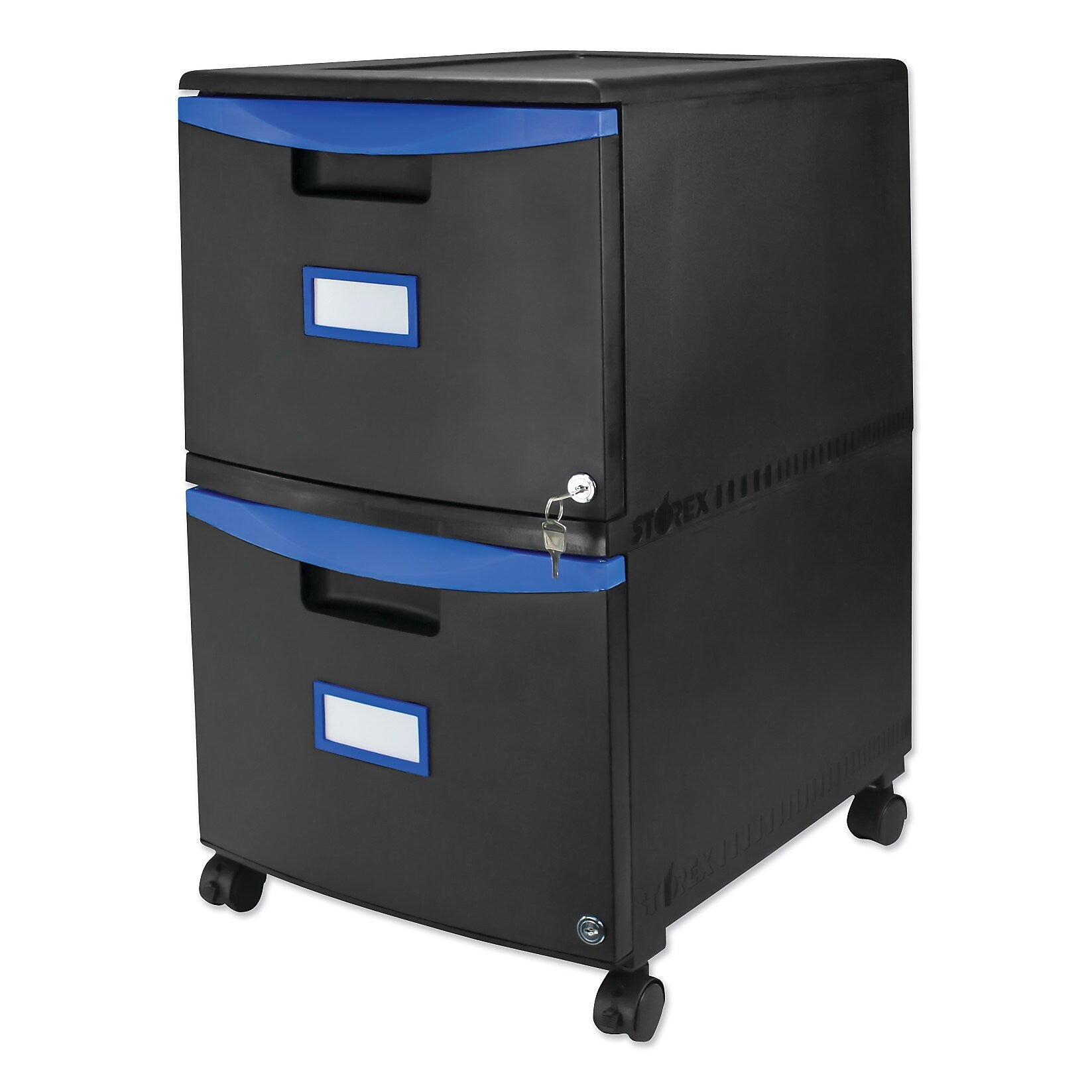 Storex Two-Drawer Mobile Filing Cabinet, 14.75w x 18.25d x 26h, Black/Blue (STX61314U01C)