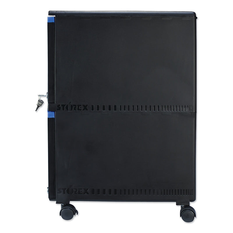 Storex Two-Drawer Mobile Filing Cabinet, 14.75w x 18.25d x 26h, Black/Blue (STX61314U01C)