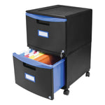 Storex Two-Drawer Mobile Filing Cabinet, 14.75w x 18.25d x 26h, Black/Blue (STX61314U01C)