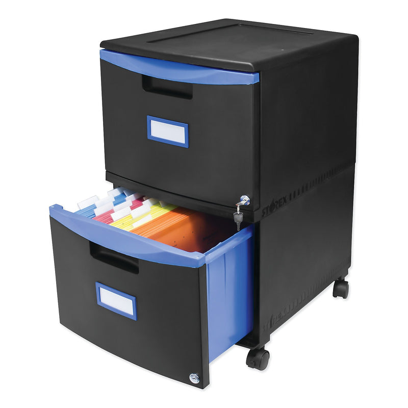 Storex Two-Drawer Mobile Filing Cabinet, 14.75w x 18.25d x 26h, Black/Blue (STX61314U01C)