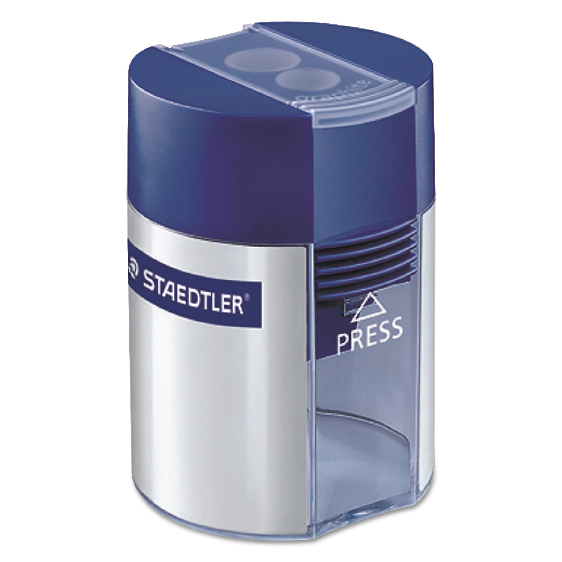 Staedtler Handheld Manual Double-Hole Plastic Sharpener, 1.57" x 1.65" x 2.2", Blue/Silver, 6/Box (STD512001BK)