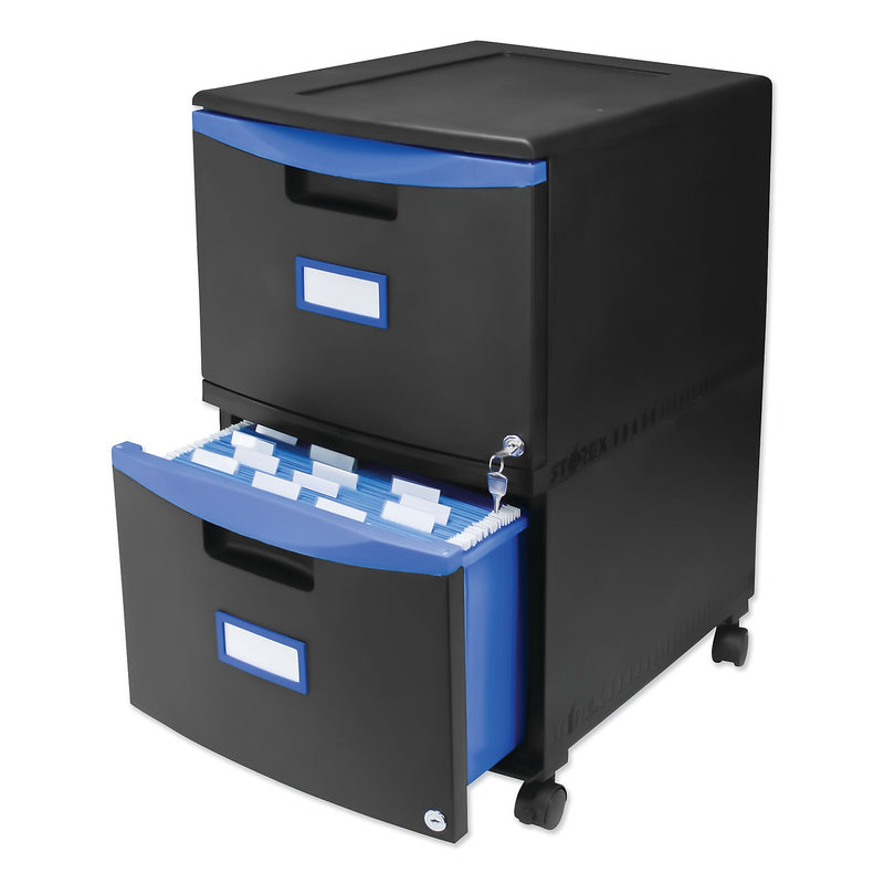 Storex Two-Drawer Mobile Filing Cabinet, 14.75w x 18.25d x 26h, Black/Blue (STX61314U01C)
