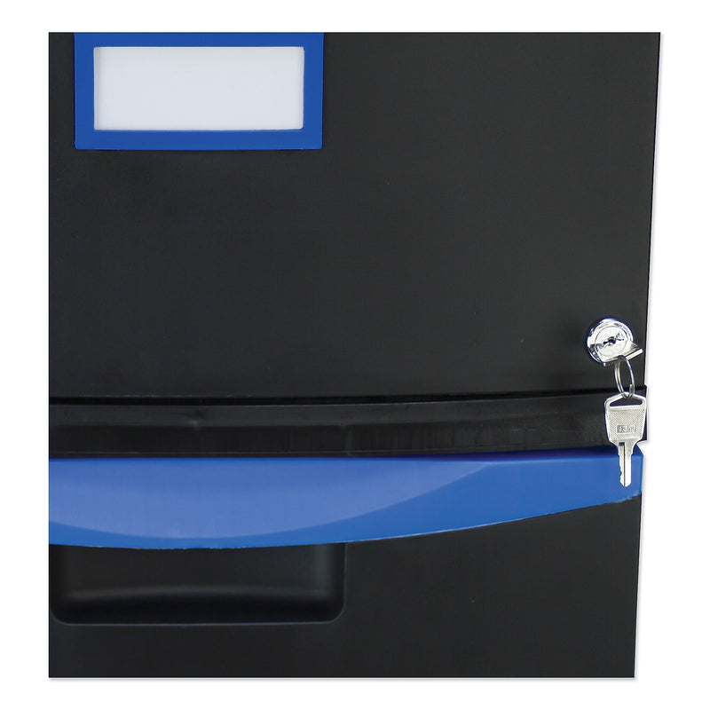 Storex Two-Drawer Mobile Filing Cabinet, 14.75w x 18.25d x 26h, Black/Blue (STX61314U01C)