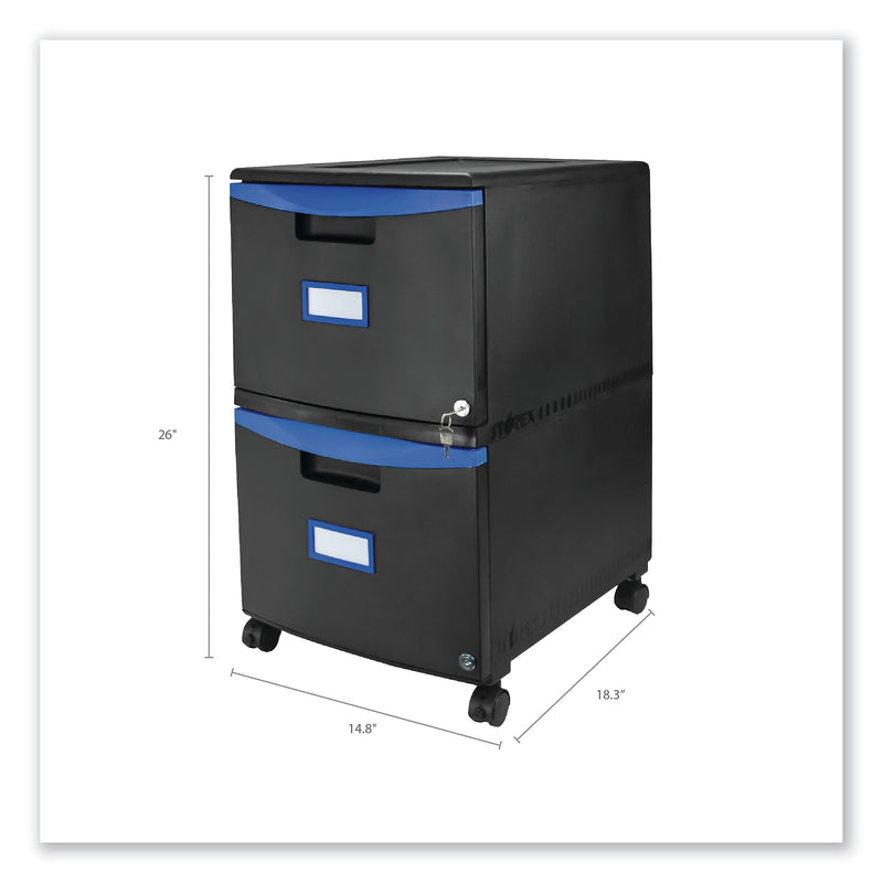 Storex Two-Drawer Mobile Filing Cabinet, 14.75w x 18.25d x 26h, Black/Blue (STX61314U01C)