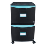 Storex Two-Drawer Mobile Filing Cabinet, 14.75w x 18.25d x 26h, Black/Teal (STX61315U01C)