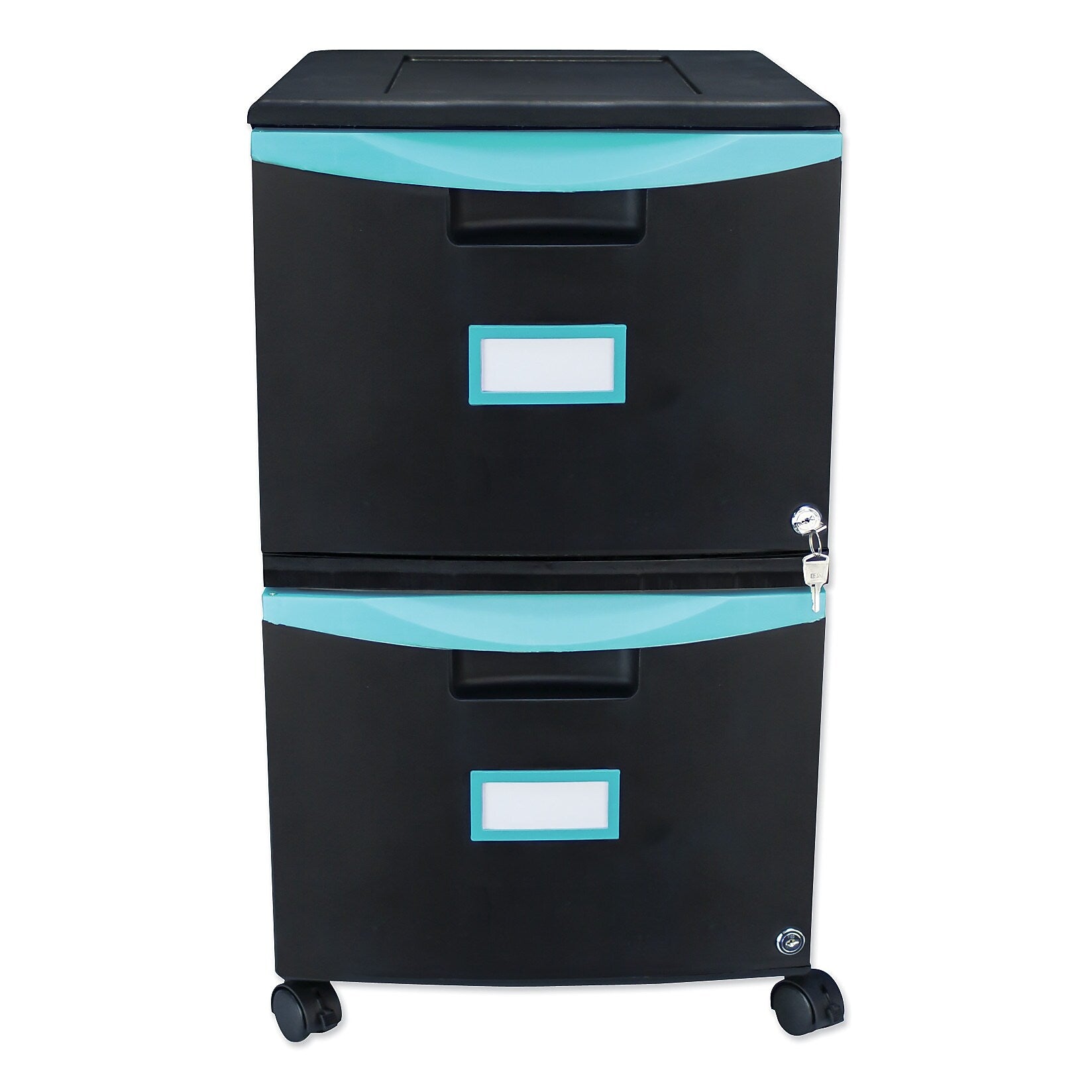 Storex Two-Drawer Mobile Filing Cabinet, 14.75w x 18.25d x 26h, Black/Teal (STX61315U01C)