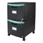 Storex Two-Drawer Mobile Filing Cabinet, 14.75w x 18.25d x 26h, Black/Teal (STX61315U01C)