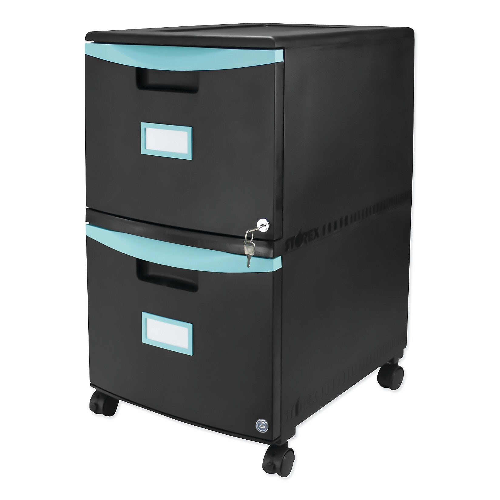 Storex Two-Drawer Mobile Filing Cabinet, 14.75w x 18.25d x 26h, Black/Teal (STX61315U01C)