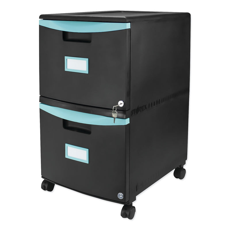 Storex Two-Drawer Mobile Filing Cabinet, 14.75w x 18.25d x 26h, Black/Teal (STX61315U01C)