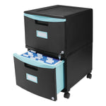 Storex Two-Drawer Mobile Filing Cabinet, 14.75w x 18.25d x 26h, Black/Teal (STX61315U01C)