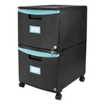 Storex Two-Drawer Mobile Filing Cabinet, 14.75w x 18.25d x 26h, Black/Teal (STX61315U01C)