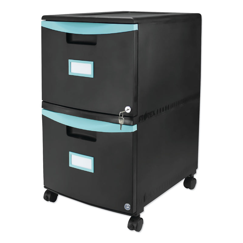 Storex Two-Drawer Mobile Filing Cabinet, 14.75w x 18.25d x 26h, Black/Teal (STX61315U01C)