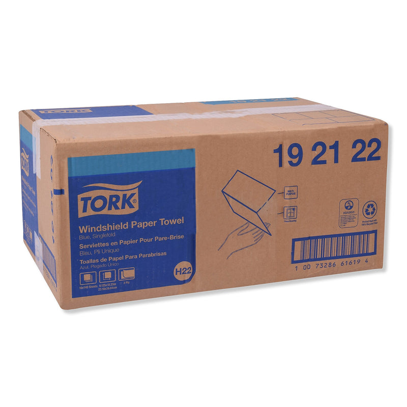 Tork Windshield Towel, 9.13" x 10.25", Blue, 140/Pack, 16 Packs/Carton (TRK192122)