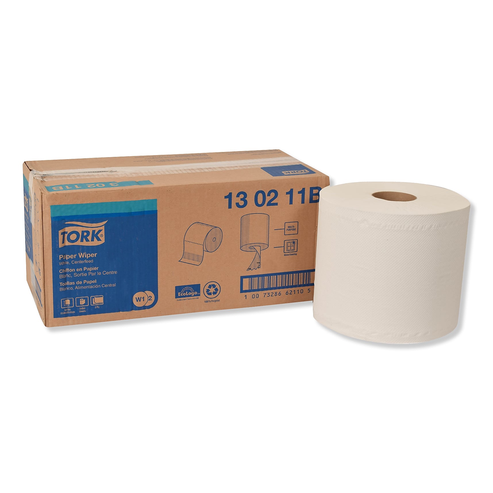 Tork Cleaning Wipers, White, 800 Sheets/Roll, 2/Carton (TRK130211B)