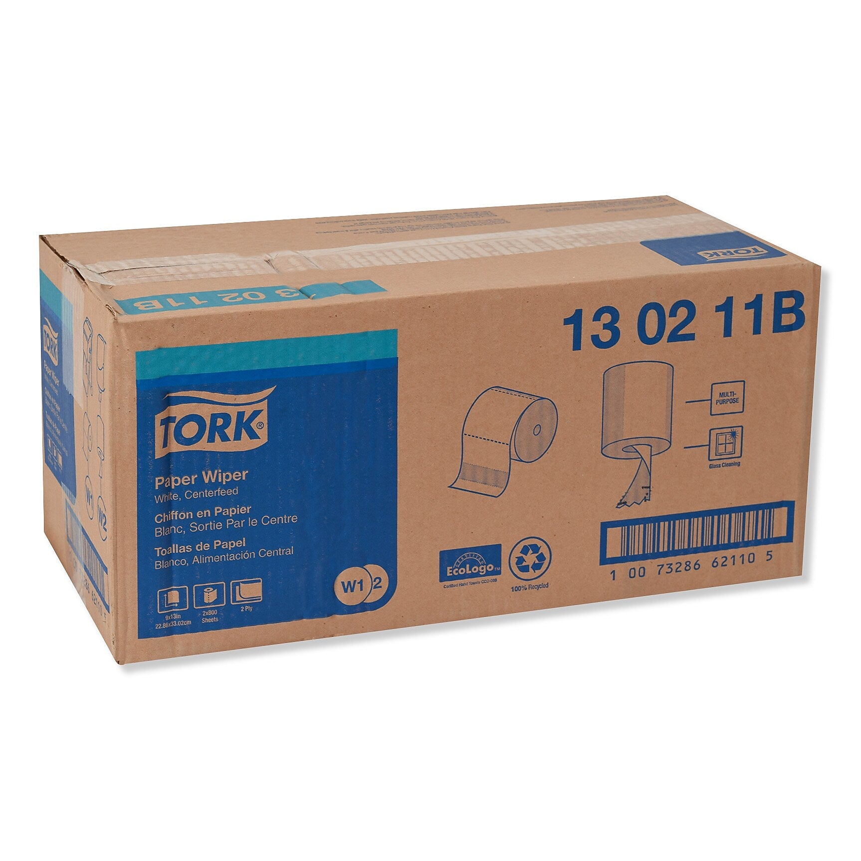 Tork Cleaning Wipers, White, 800 Sheets/Roll, 2/Carton (TRK130211B)