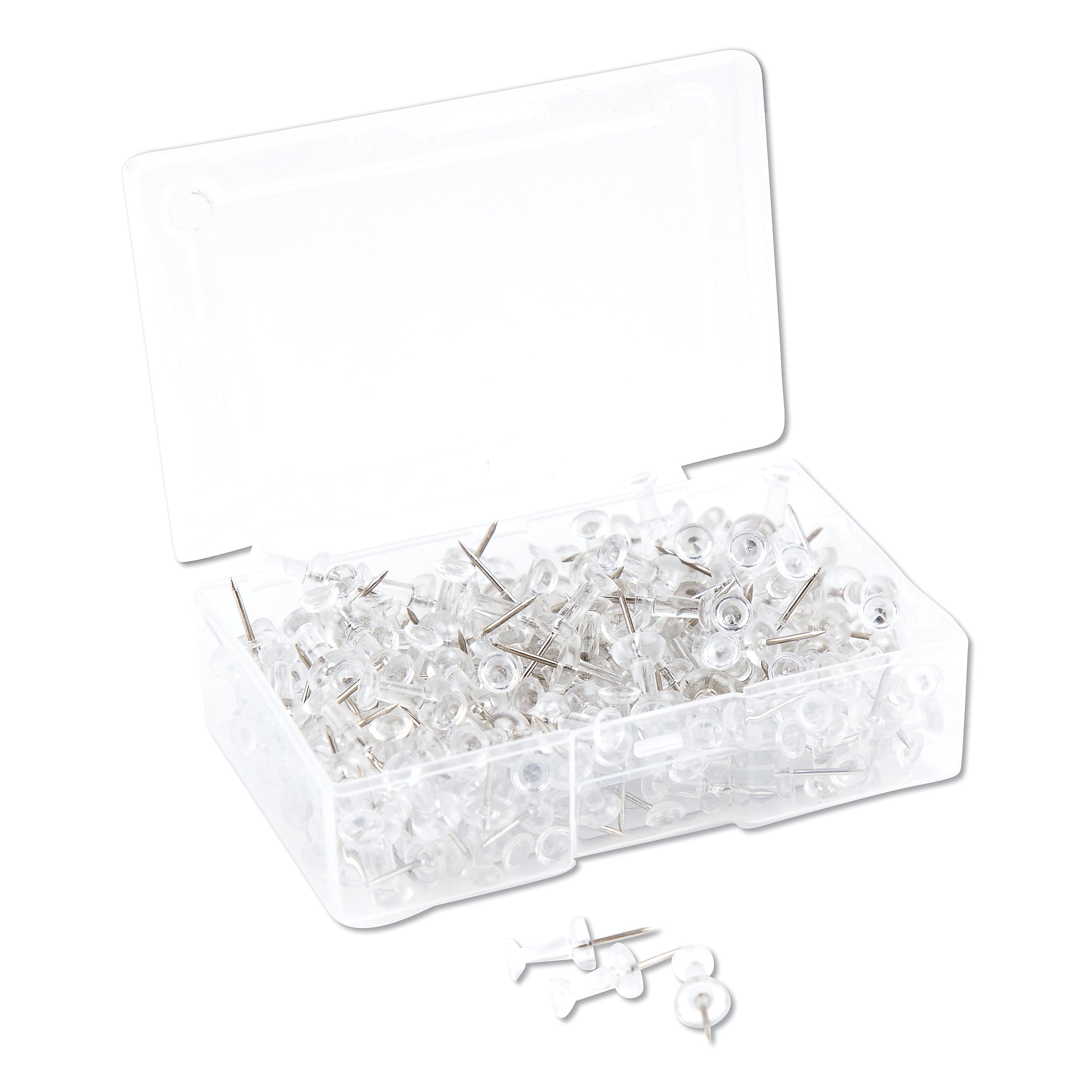 U Brands Standard Push Pins, Plastic, Clear, Silver Pin, 7/16", 200/Pack (UBR3088U0624)