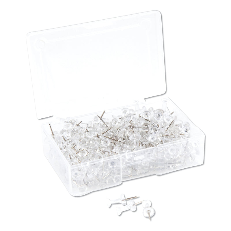 U Brands Standard Push Pins, Plastic, Clear, Silver Pin, 7/16", 200/Pack (UBR3088U0624)