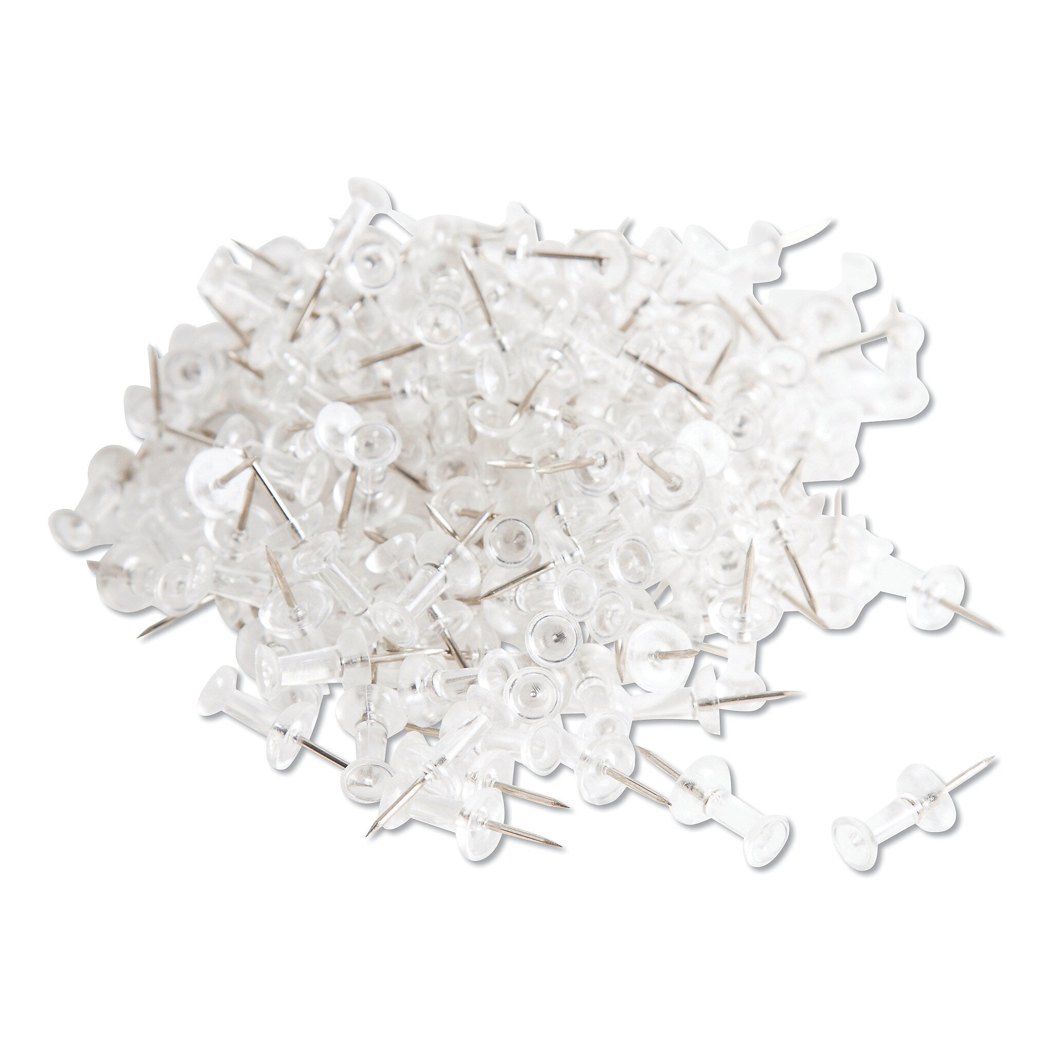 U Brands Standard Push Pins, Plastic, Clear, Silver Pin, 7/16", 200/Pack (UBR3088U0624)