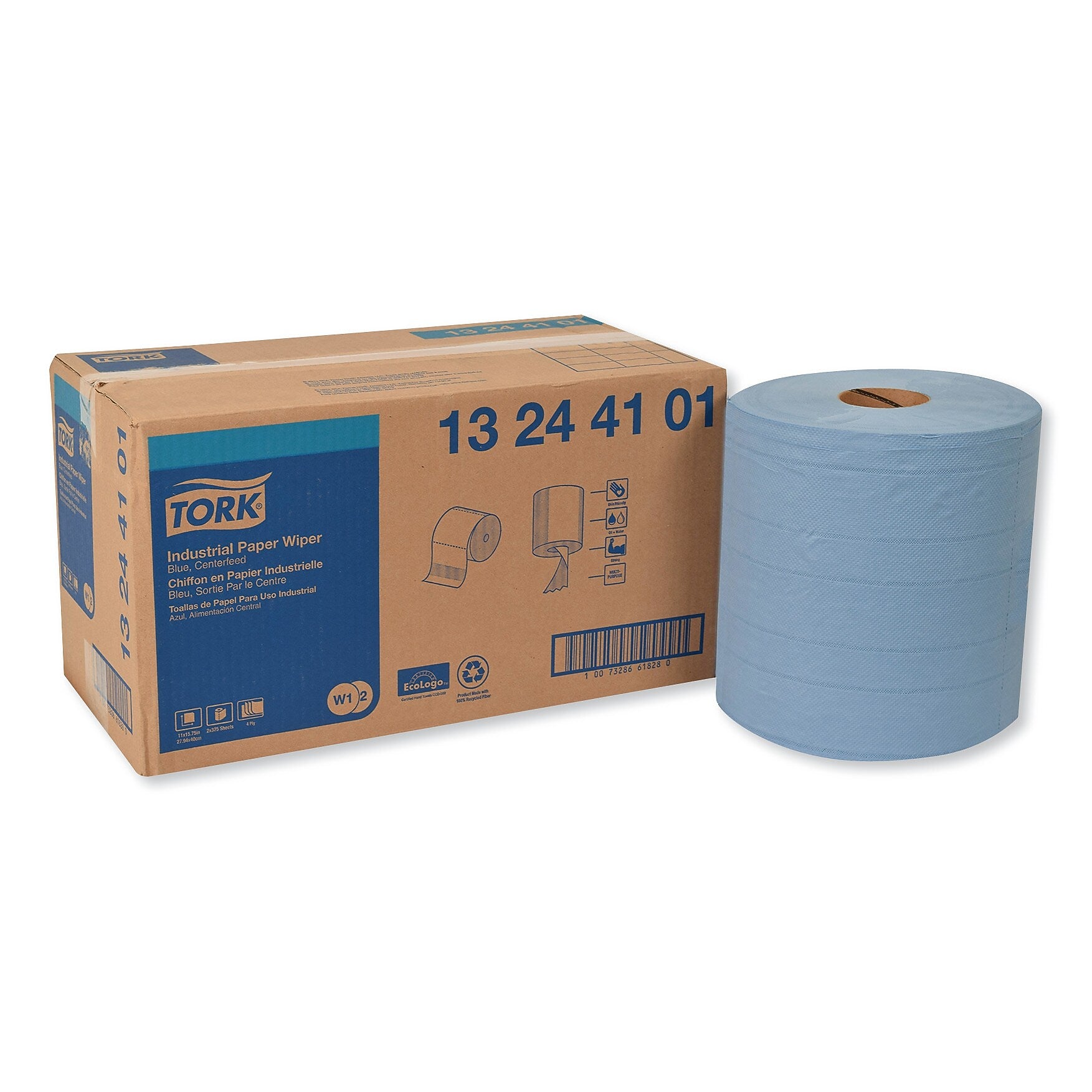 Tork Cleaning Wipers, Blue, 375 Sheets/Roll, 2/Carton (TRK13244101)