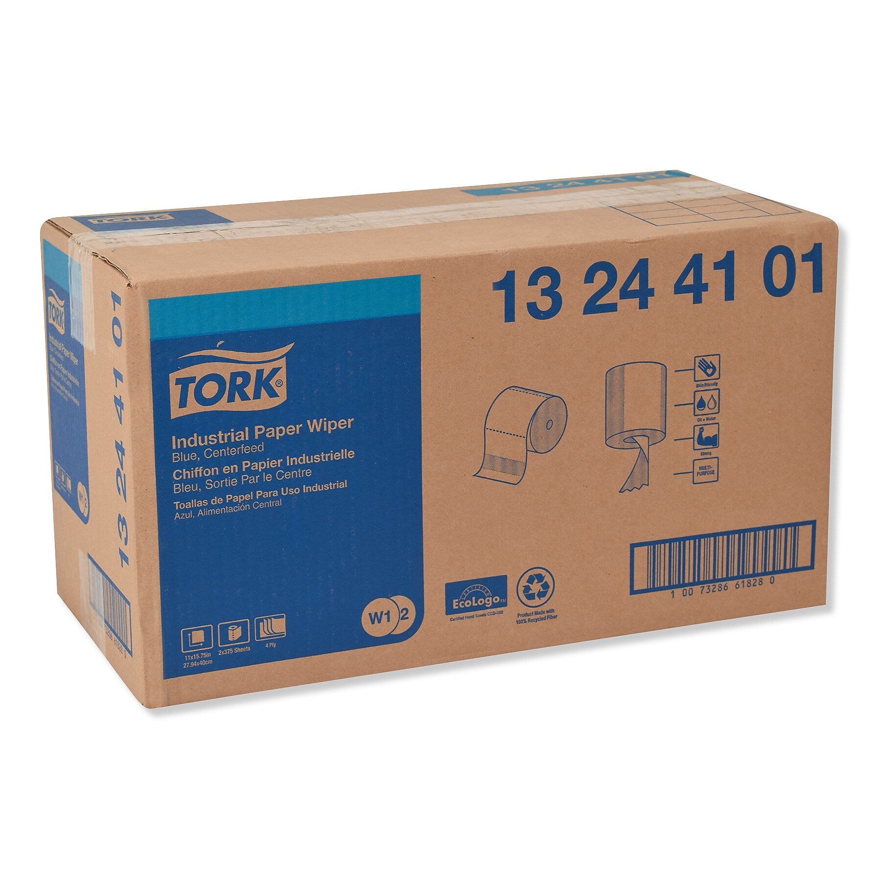 Tork Cleaning Wipers, Blue, 375 Sheets/Roll, 2/Carton (TRK13244101)