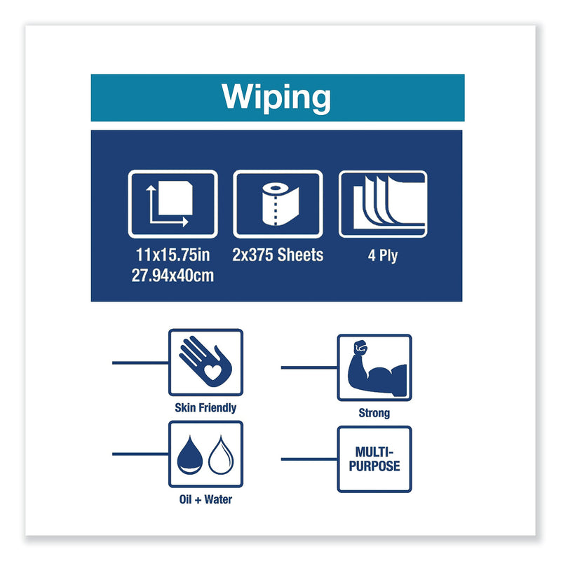 Tork Cleaning Wipers, Blue, 375 Sheets/Roll, 2/Carton (TRK13244101)