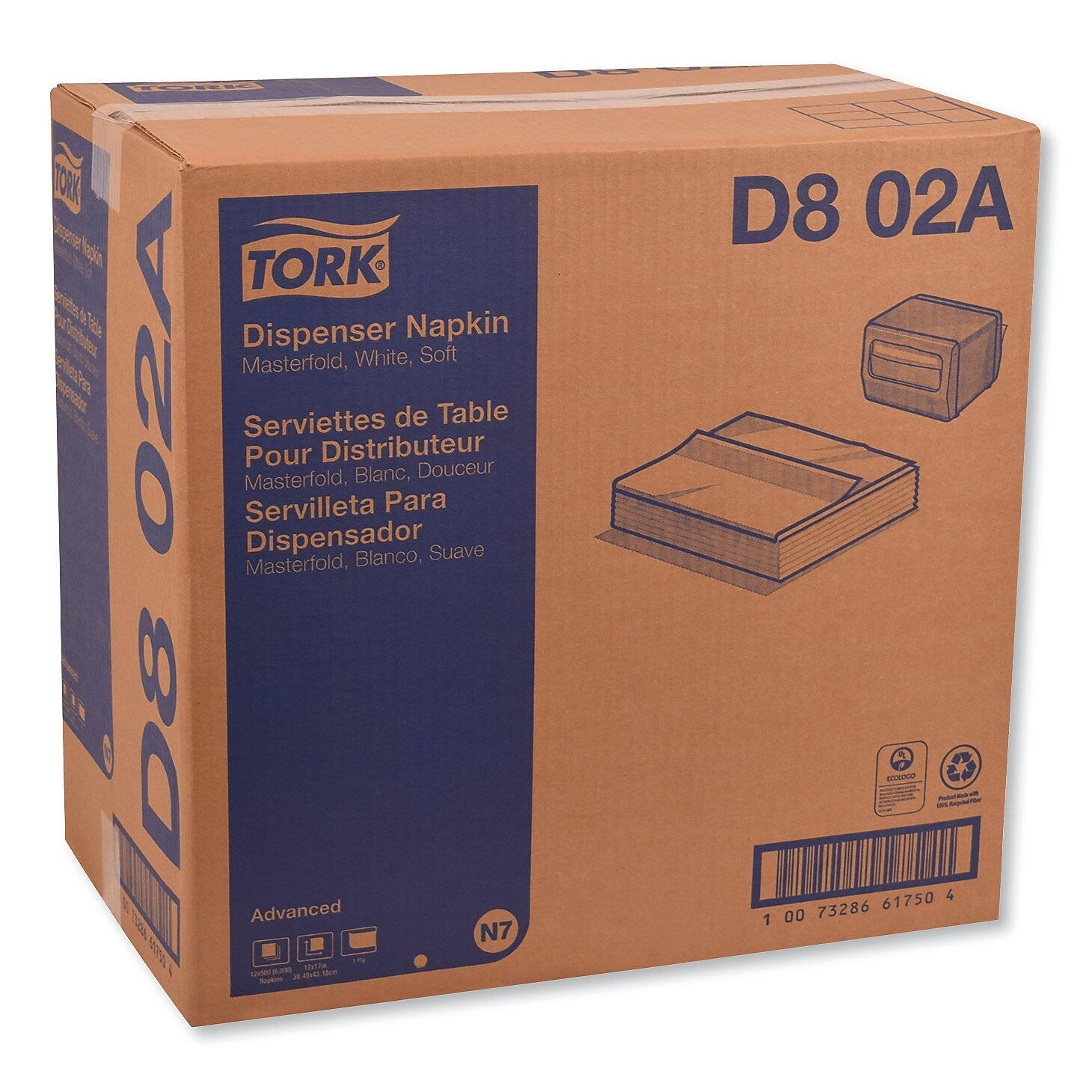 Tork Advanced Masterfold Dispenser Napkins, 1-Ply,12" x 17", White, 6000/CT (TRKD802A)