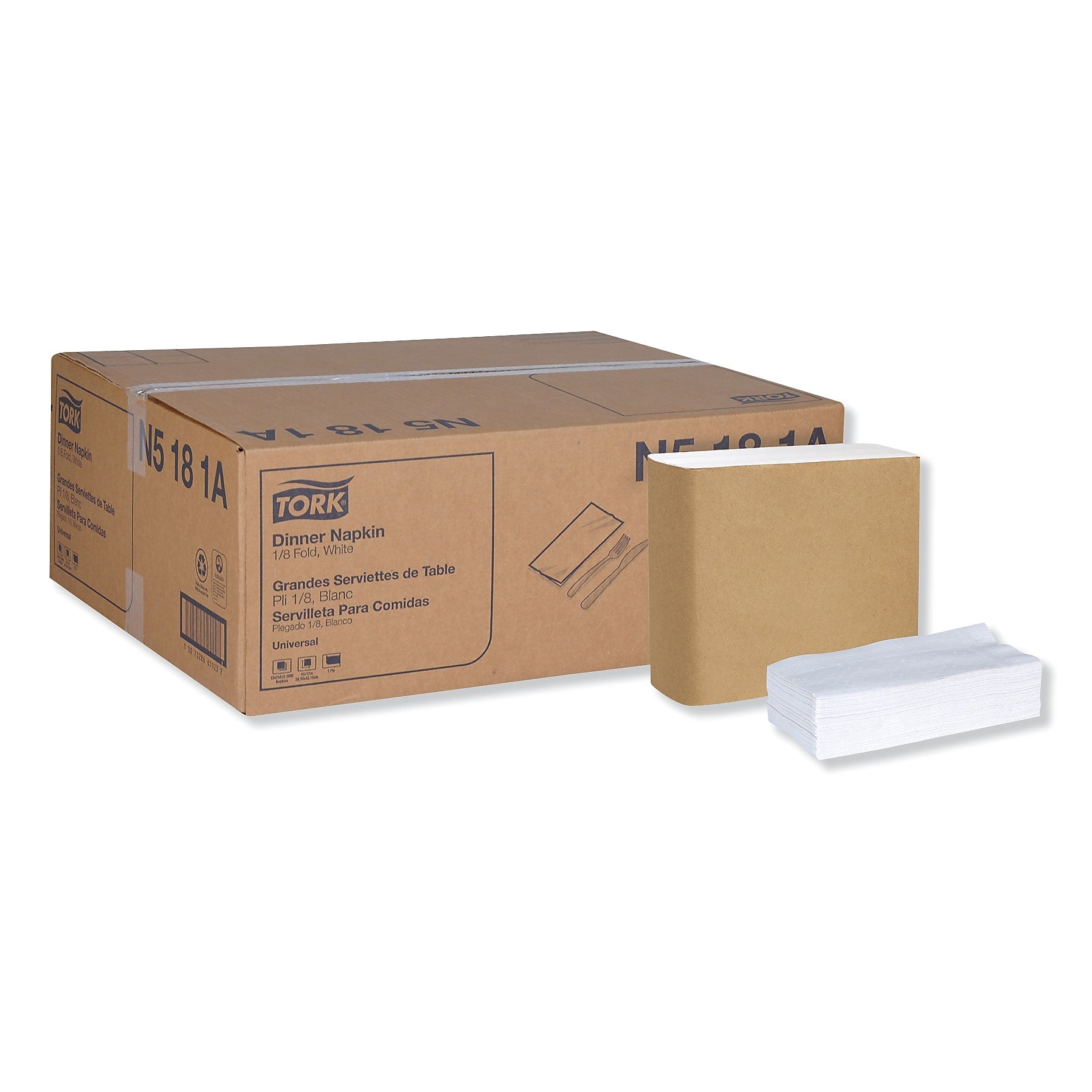 Tork Universal Dinner Napkins, 1-Ply, 15" x 17", 1/8 Fold, White, 3000/Carton (TRKN5181A)