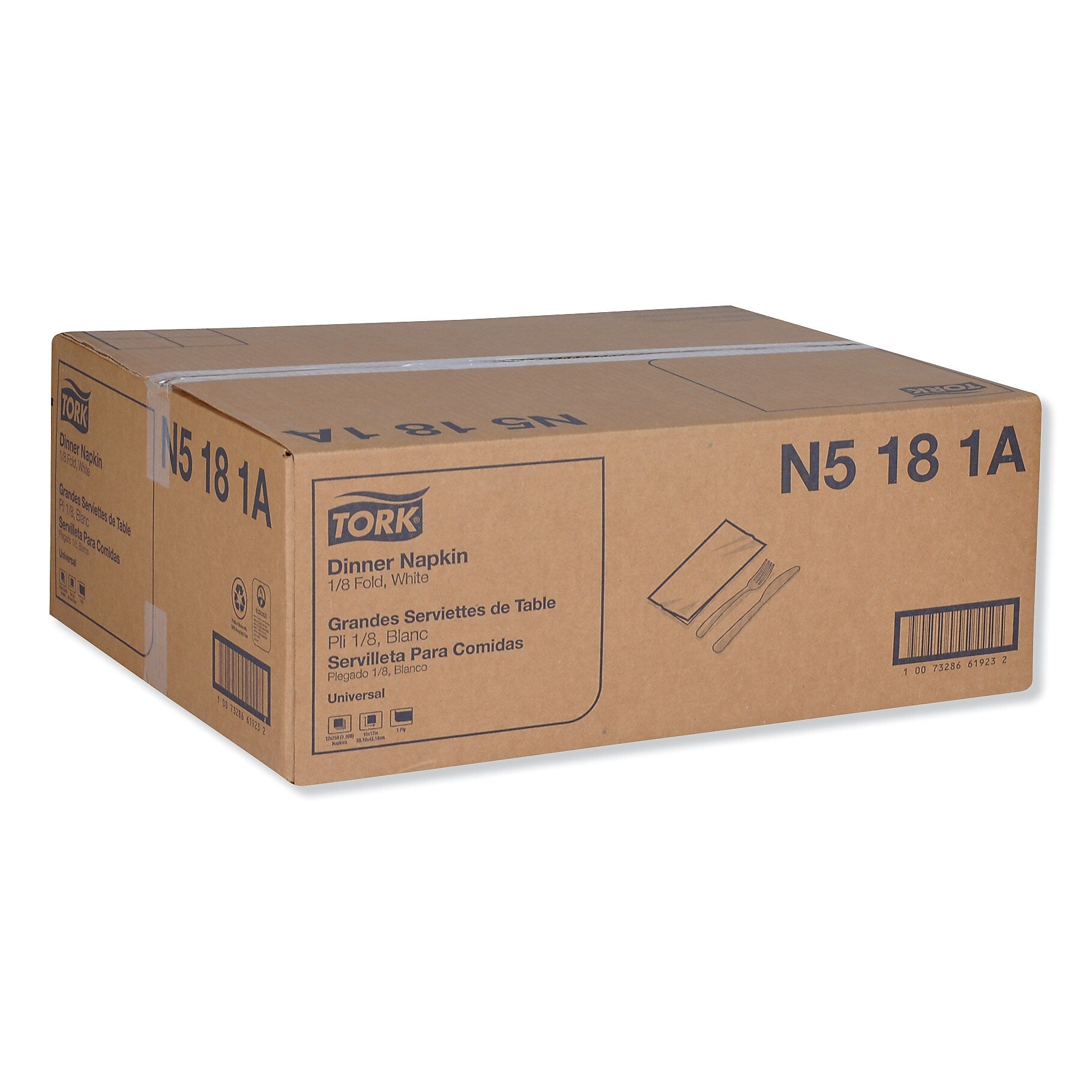 Tork Universal Dinner Napkins, 1-Ply, 15" x 17", 1/8 Fold, White, 3000/Carton (TRKN5181A)