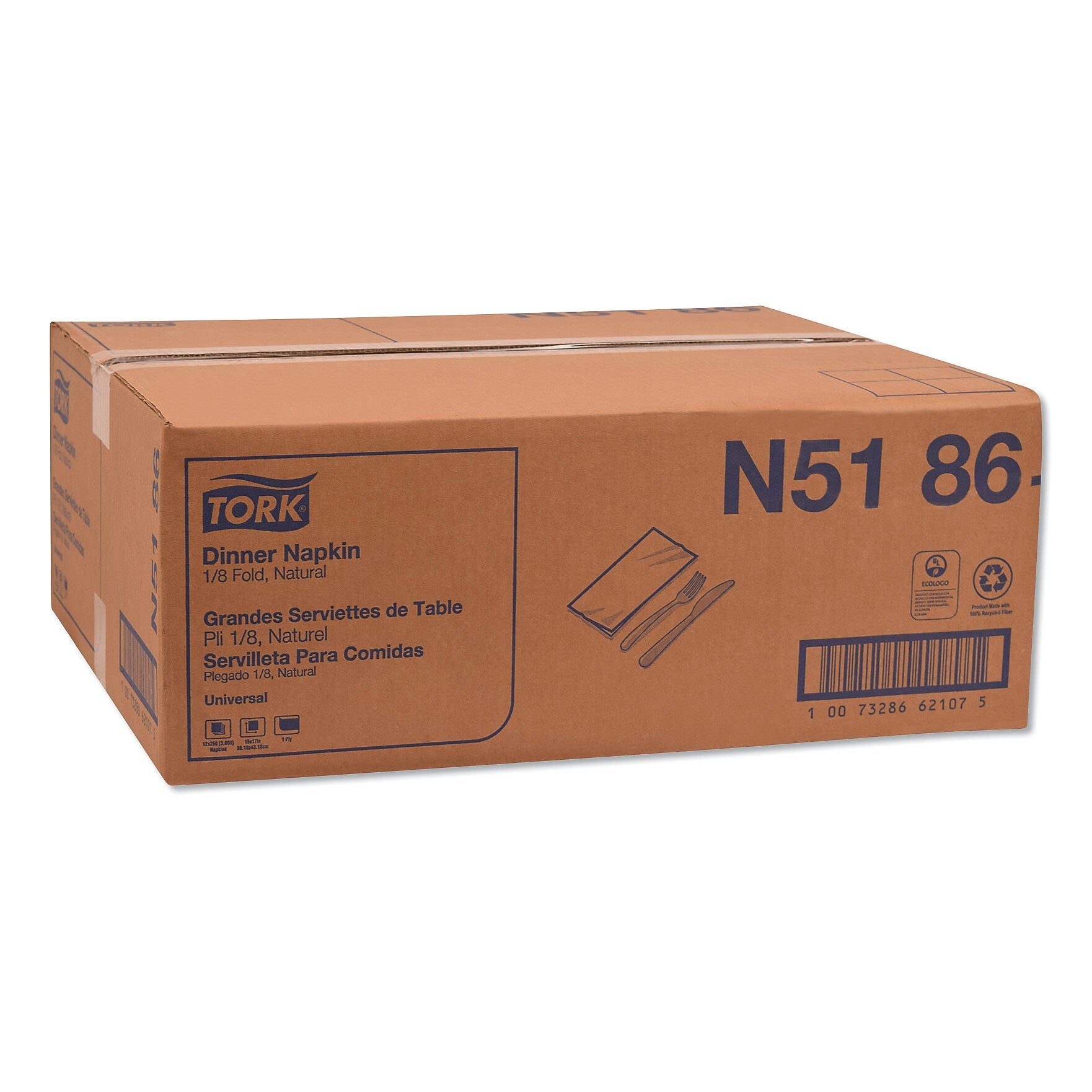 Tork Universal One-Ply Dinner Napkins, 1-Ply, 15" x 17", Natural, 250/Pack, 12PK/CT (TRKN5186)