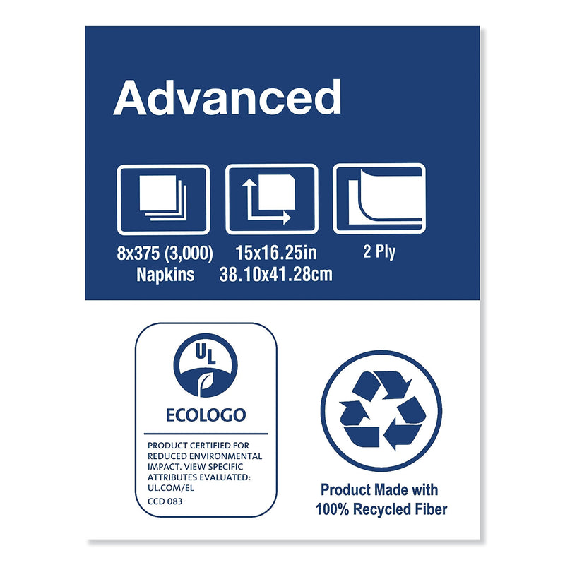 Tork Advanced Dinner Napkins, 2 Ply, 15" x 16.25", 1/8 Fold, White, 375/Packs, 8 Packs/Carton (TRKNP310A)