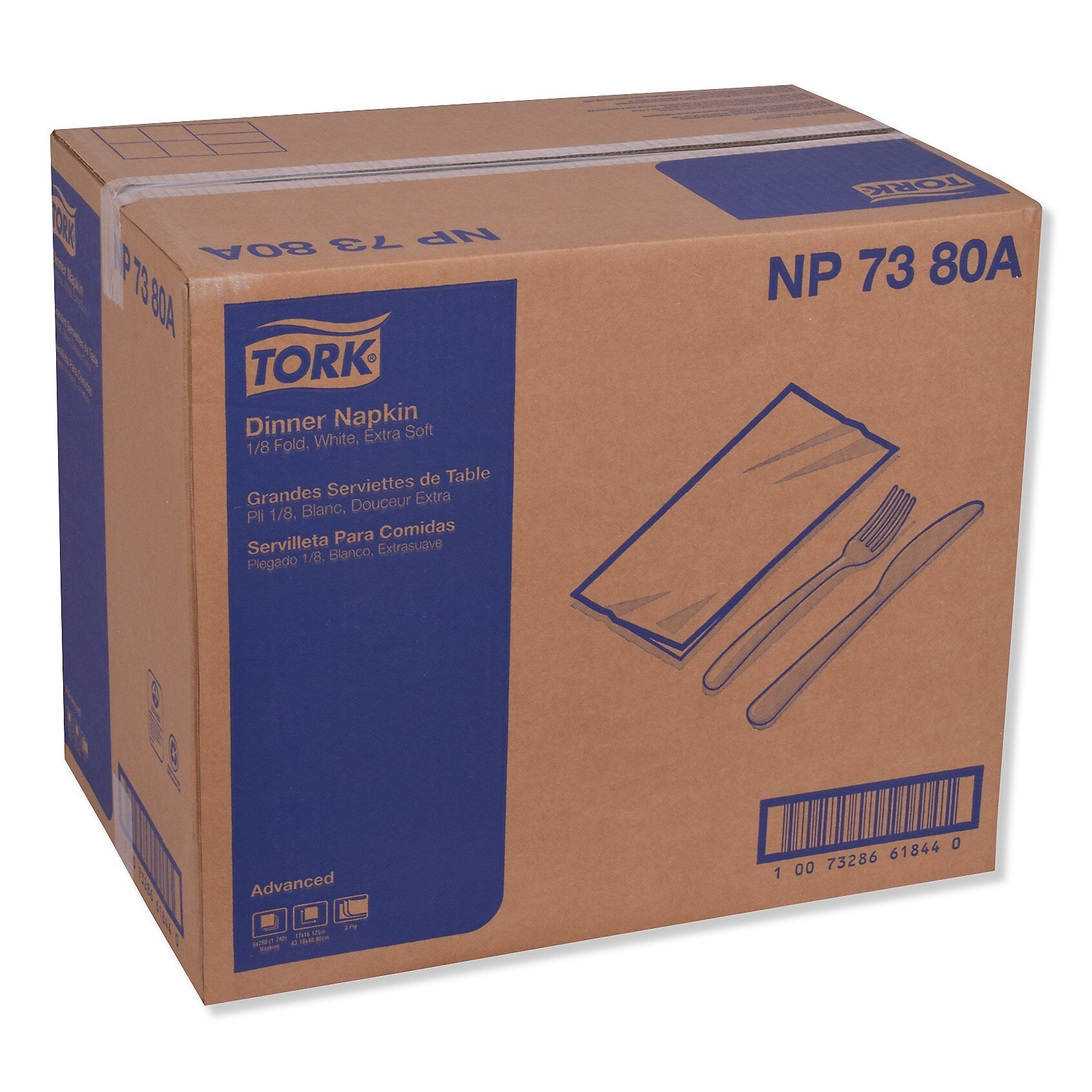 Tork Advanced Dinner Napkin,3-Ply,17" x 16.125",1/8 Fold, White,1740/CT (TRKNP7380A)