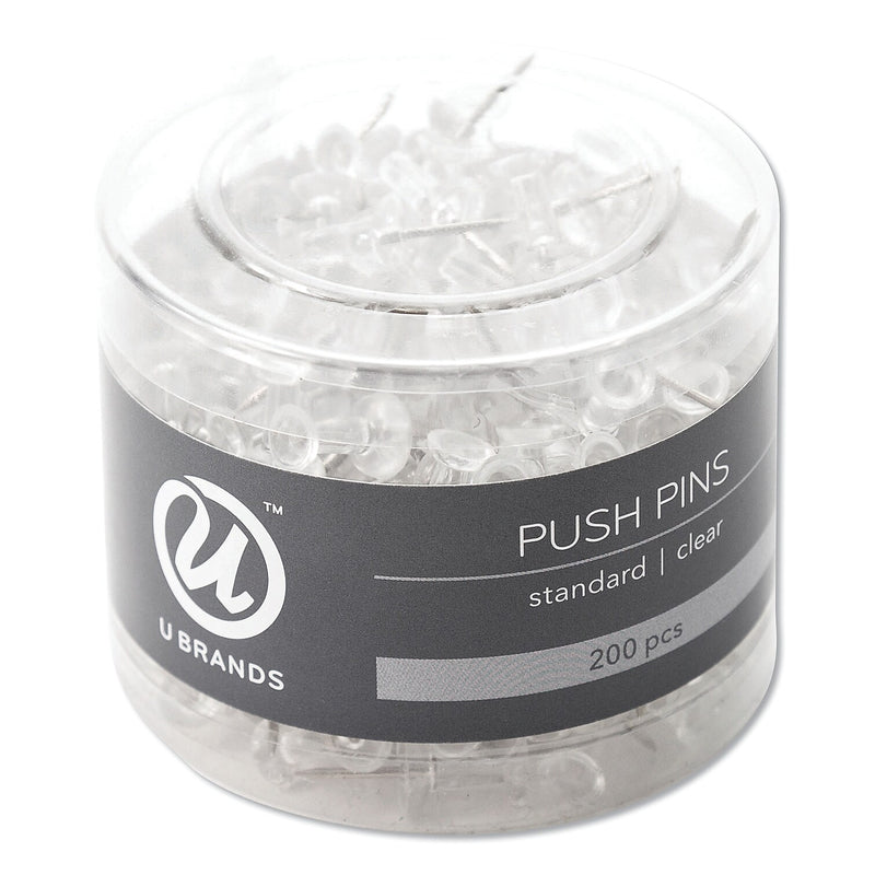 U Brands Standard Push Pins, Plastic, Clear, 7/16", 200/Pack (UBR658U0824)