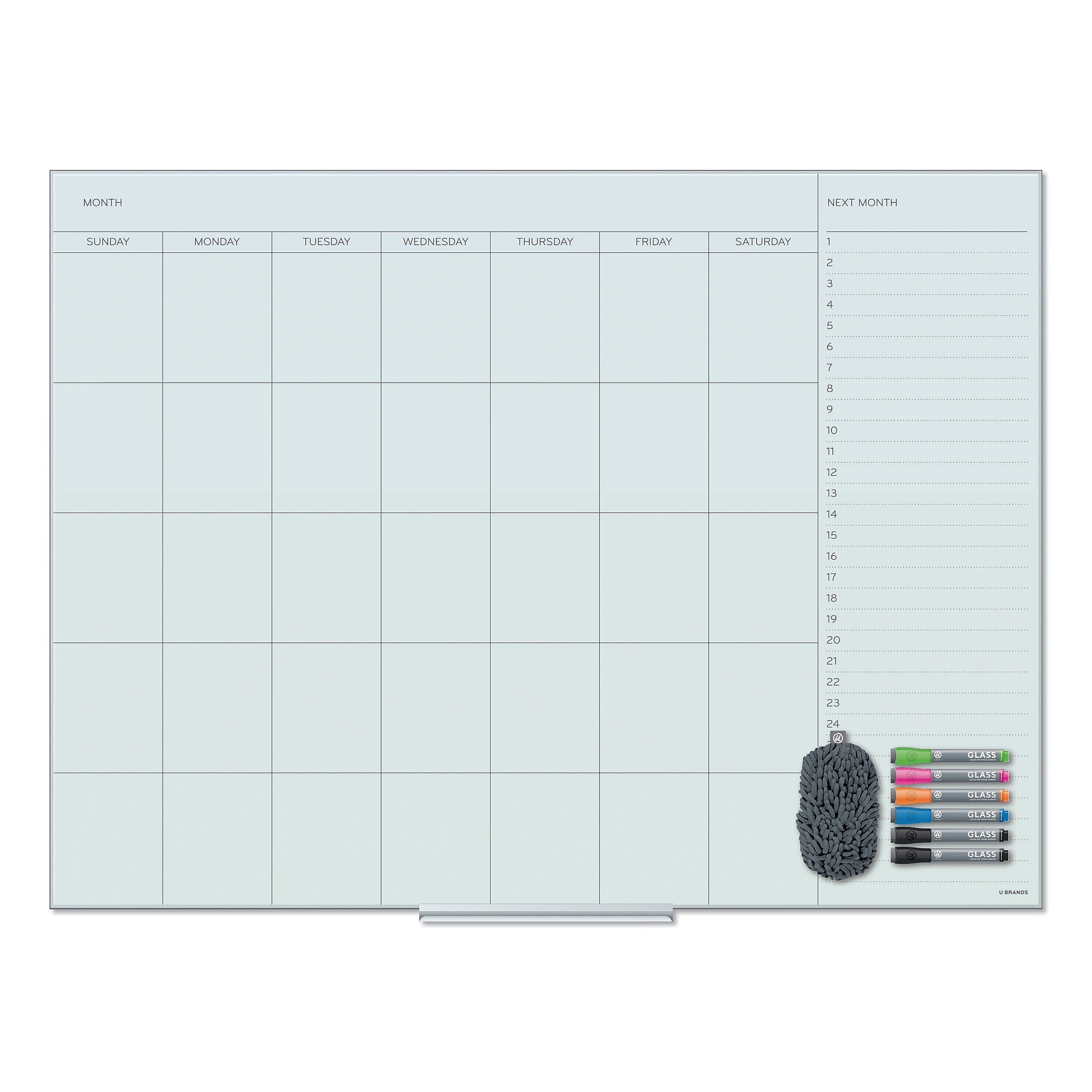 U Brands Floating Glass Dry Erase Undated One Month Calendar, 48 x 36, White (UBR3969U0001)
