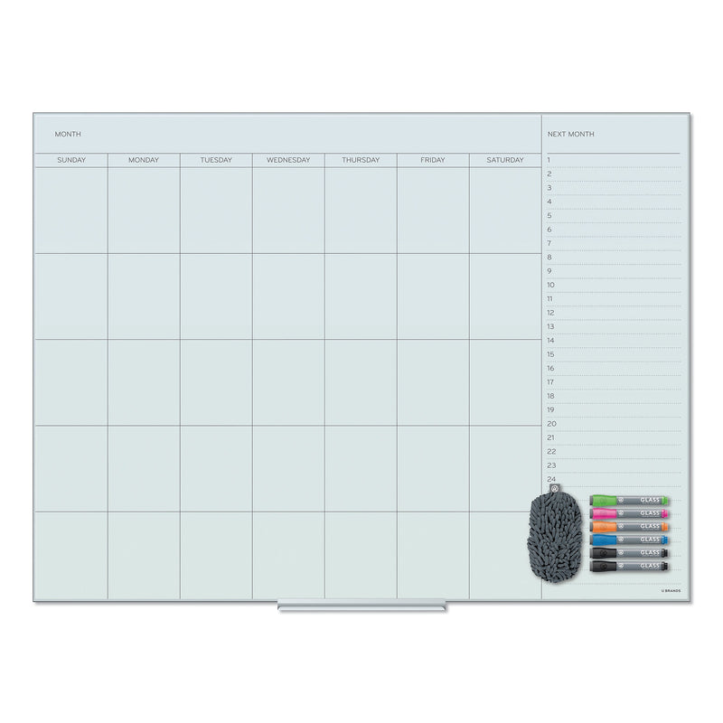 U Brands Floating Glass Dry Erase Undated One Month Calendar, 48 x 36, White (UBR3969U0001)