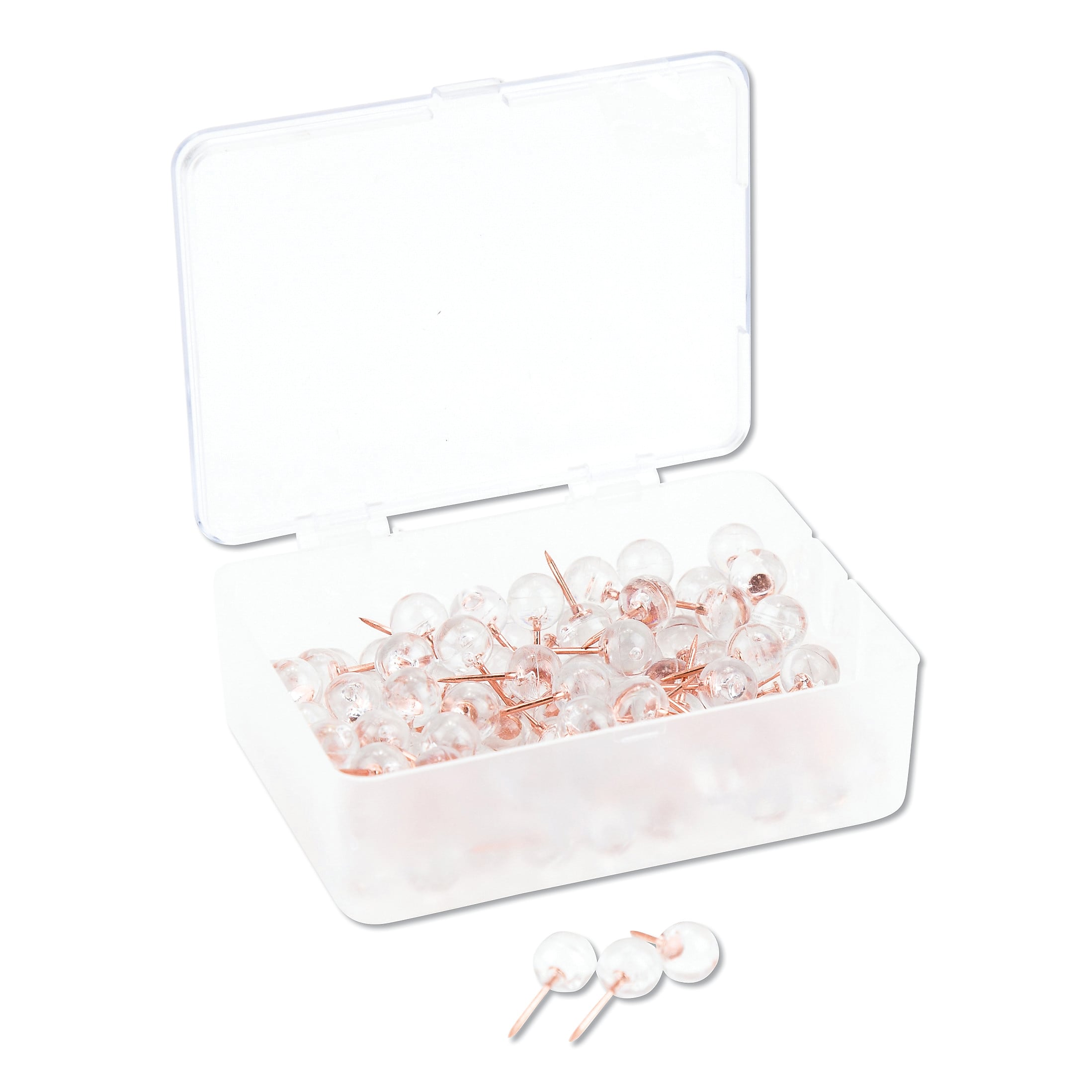 U Brands Fashion Sphere Push Pins, Plastic, Clear/Rose Gold, 7/16", 100/Pack (UBR3089U0624)
