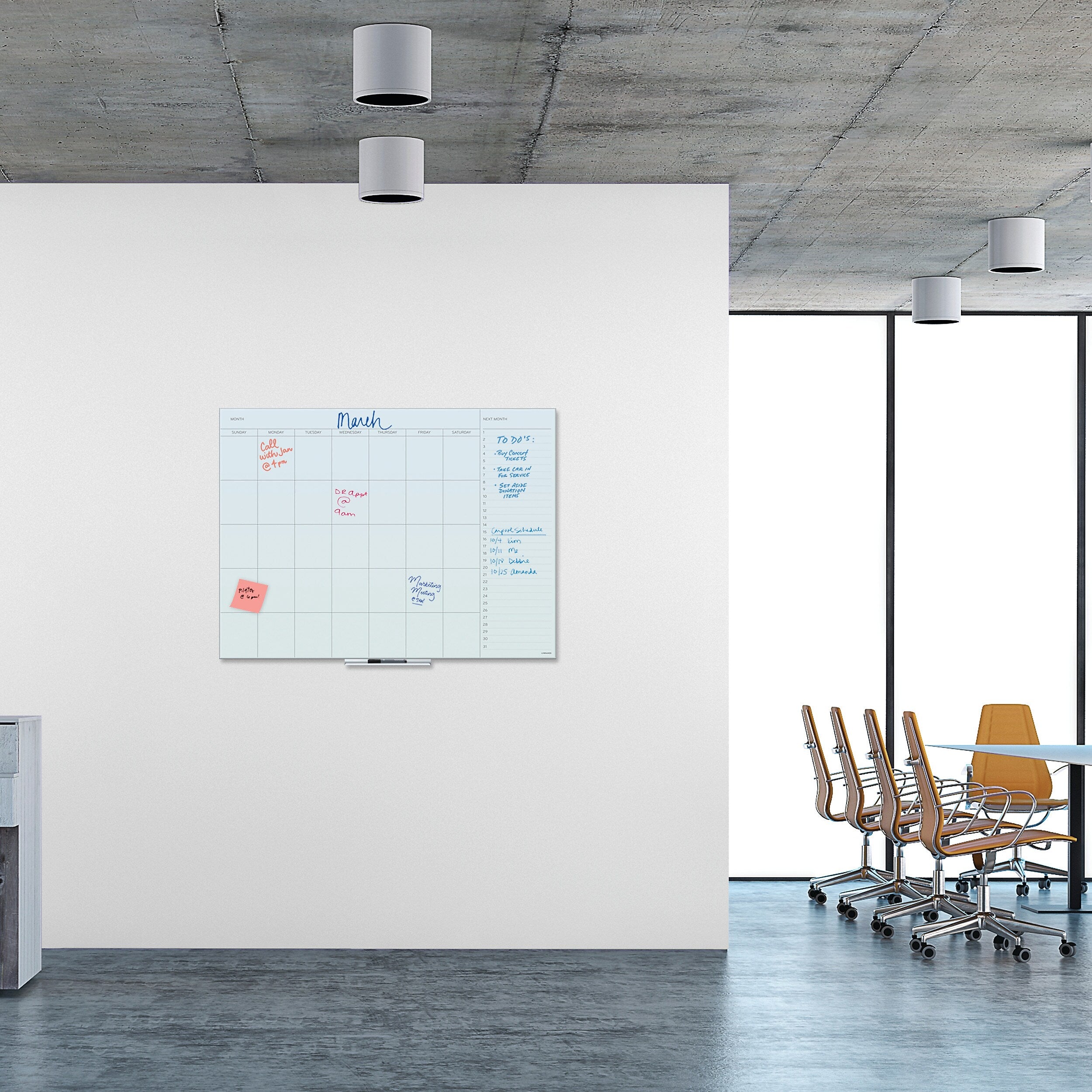 U Brands Floating Glass Dry Erase Undated One Month Calendar, 48 x 36, White (UBR3969U0001)